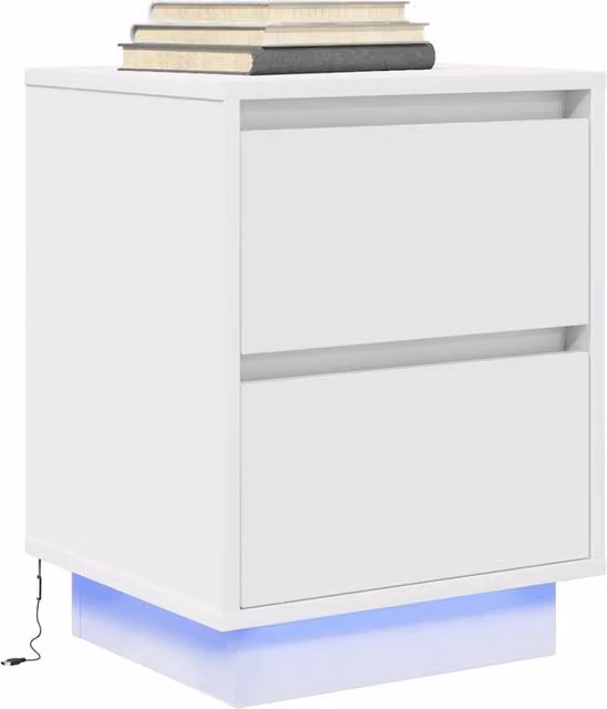 Berkfield Home White Bedside Cabinet with Integrated LED Lights, W/D/H: 38 x 34 x 50 cm