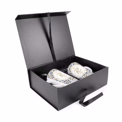 Purely Home Older & Wiser Ornate Tall Latte Mugs and Spoons Gift Set in Blue and Gold with Floral Design – 5
