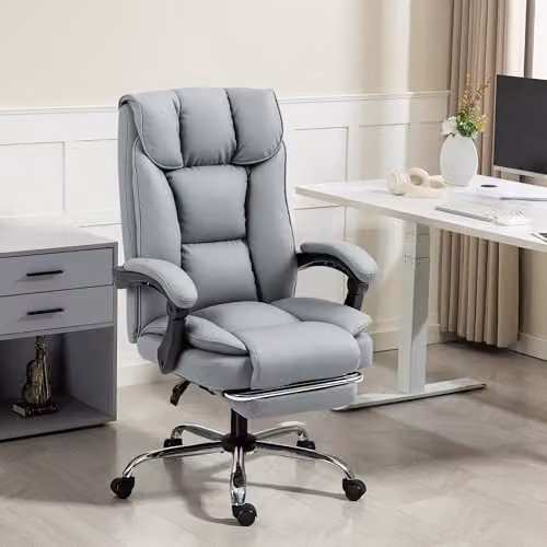 HOMCOM Executive Office Chair in Grey Faux Leather with Footrest and Headrest – 5