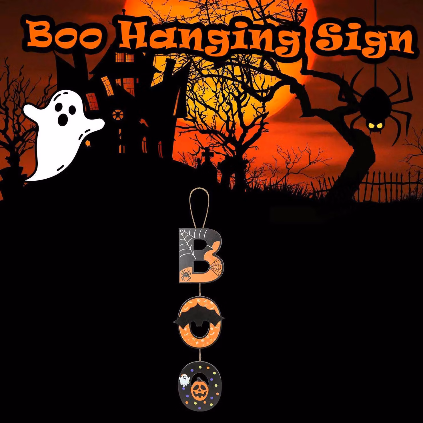 VFM e-Store Boo Hanging Sign Halloween Decoration, Multicolour, W: 50 cm, H: 13 cm – 3