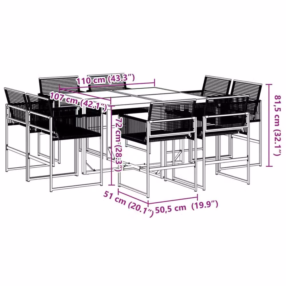 Berkfield Home 9 Piece Black Poly Rattan Garden Dining Set – 3