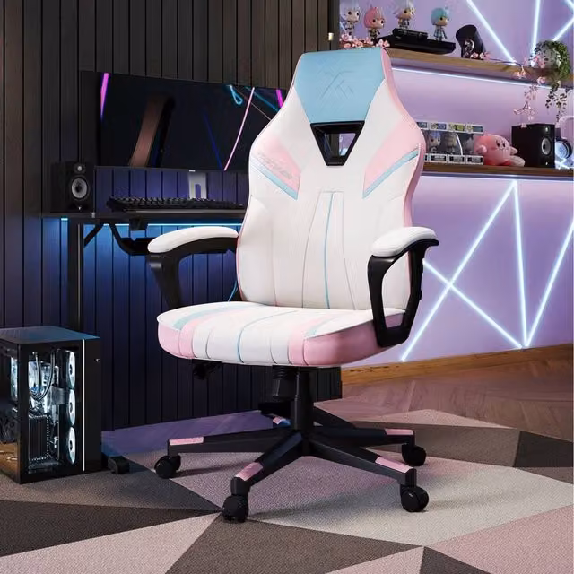 X Rocker Tempest Ergonomic PC Gaming Chair in Pink and White Synthetic Leather