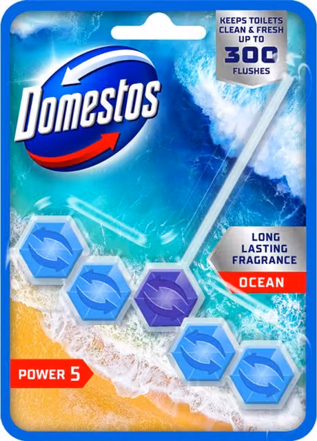 Domestos Ocean Toilet Rim Blocks, Blue, 5 x 50 g – 5