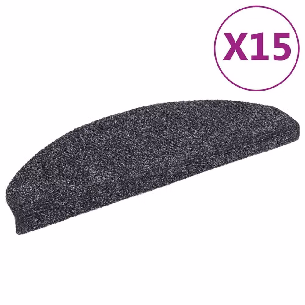 Berkfield Home 15-Piece Self-Adhesive Needle Punch Stair Mats, Dark Grey, W/D/H: 65 x 21 x 4 cm – 2