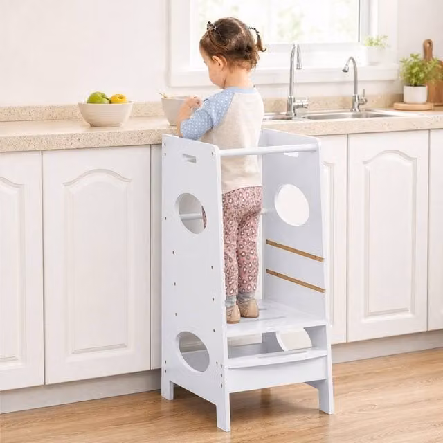 STILVORA Kids Step Stool with Adjustable Platform in Grey and White