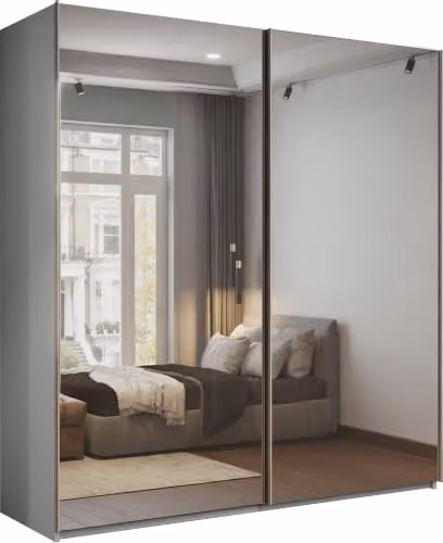 FURNITUREWAVE Full Mirror Sliding Door Wardrobe in Grey, Black and White, W/D/H: 200 x 62 x 217 cm