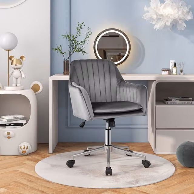 Costway Modern Grey Velvet Upholstered Task Chair for Home Office