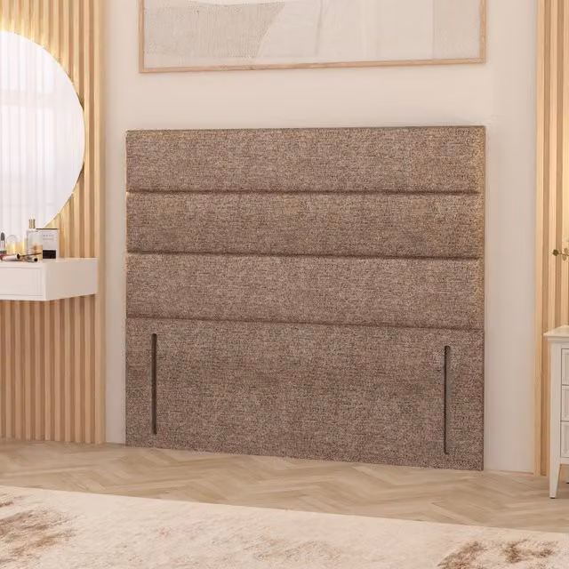 Horizona Modern Upholstered Floor Standing Headboard in Brown Tweed Fabric, Double (W: 140 cm, H: 137 cm)