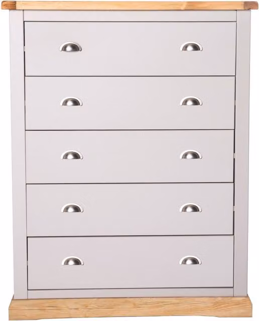 Cabinet Bits Bomporto 5 Drawer Chest in Light Grey with Chrome Handles