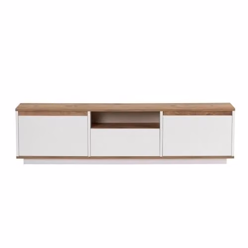 Calicosy LUME TV Stand in White with 3 Drop-down Doors and 1 Niche, W: 160 cm, D: 42 cm, H: 30 cm – 1
