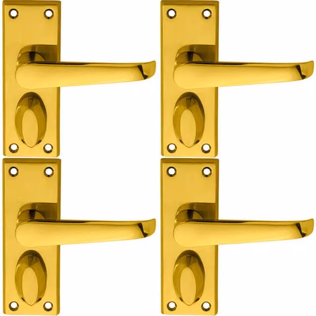 Loops 4 Pair Straight Handle on Short Privacy Backplate in Polished Brass, 118 x 42 mm