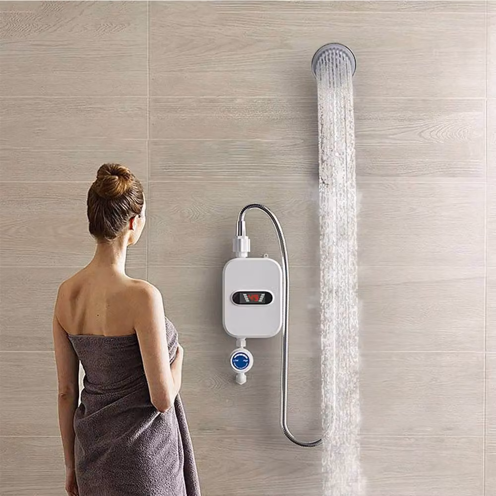 Ventryn White Matt Instant Thermostatic Electric Tankless Shower System with Electronic Display – 3