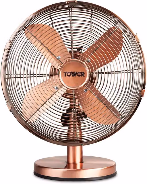 Tower 12 Inch Metal Table Fan in Copper with Oscillation