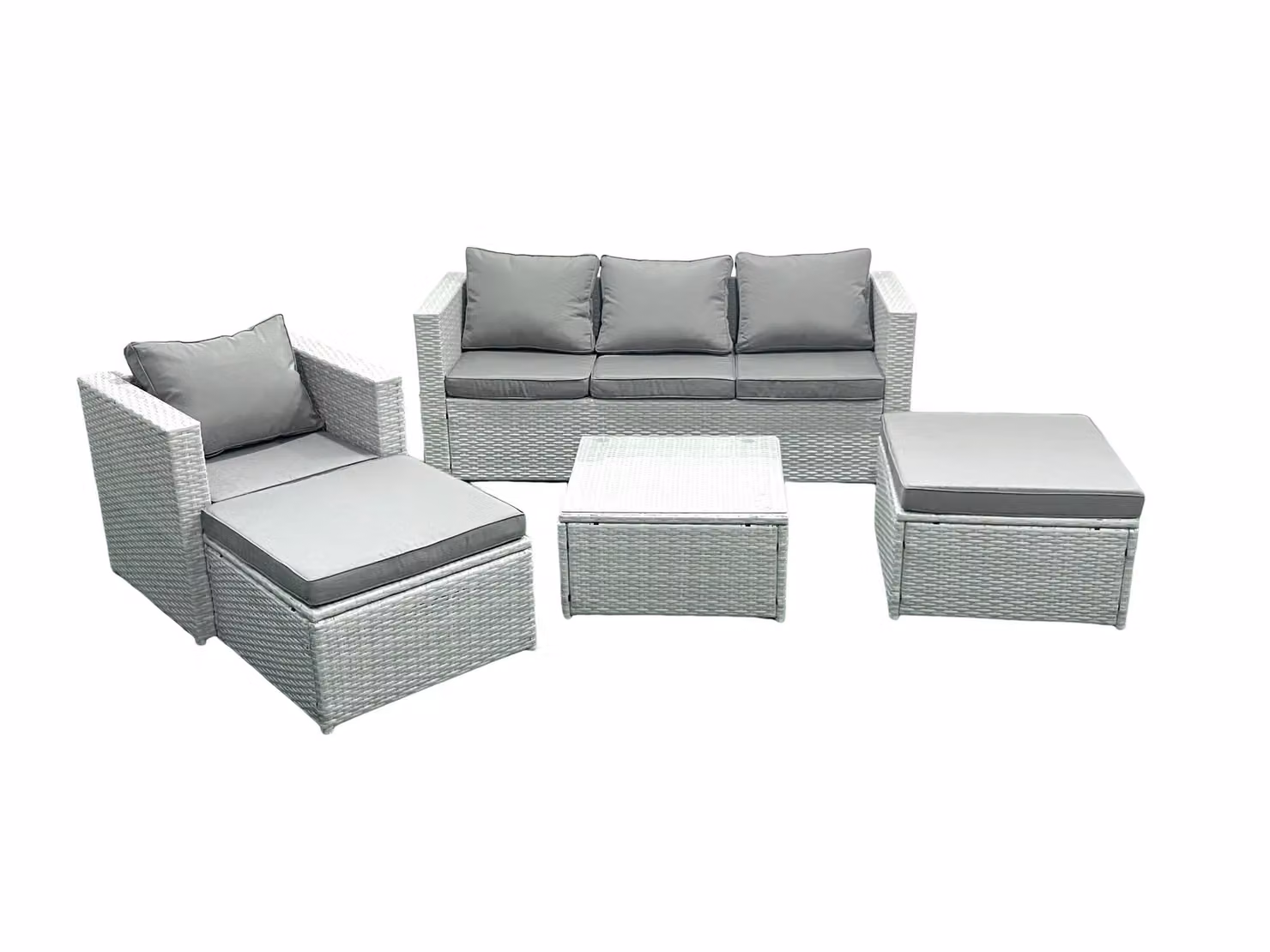 Fimous Garden 6 Seater Rattan Outdoor Furniture Set with 2 Footstools and Armchairs in Light Grey – 2