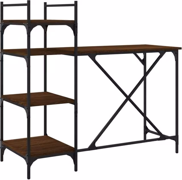 Berkfield Home Computer Desk with Shelves in Brown Oak, W/D/H: 120 x 47 x 109 cm
