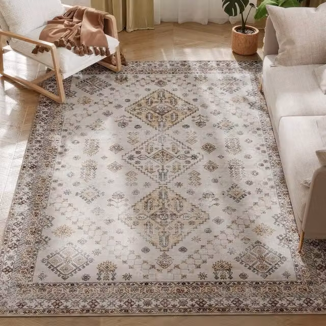 VOGREX Vintage Floral Flannel Non-Slip Washable Rug in Multicolour, W: 160 cm, D: 230 cm