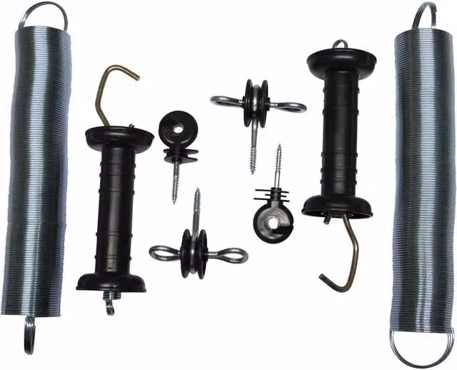 Nordara Heavy Duty Electric Fence Spring Gate Kit with PolyRope Insulator and Handle, Black (Pack of 2)