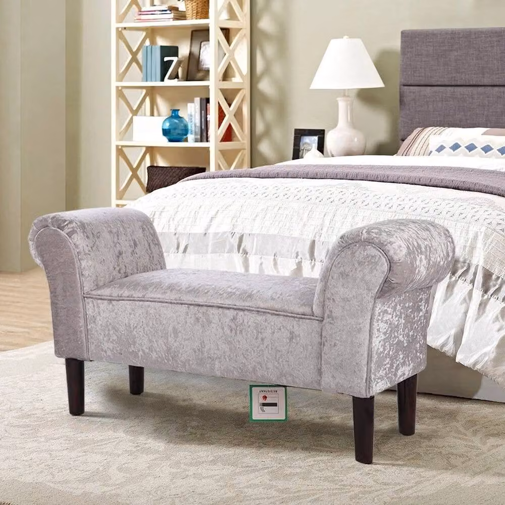KORVIXA Grey Velvet Fabric Ottoman Bench Side Stool – 2