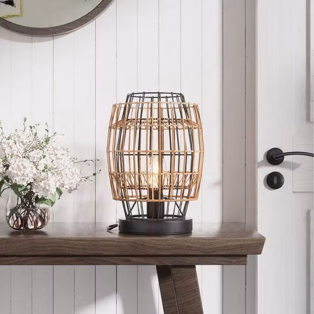 Komore Black Table Lamp with Hemp Rope Lampshade
