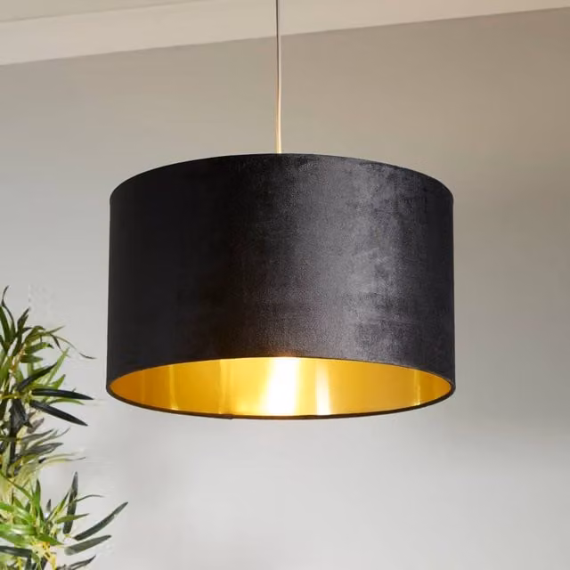 Lighting Collection Black Velvet and Brushed Gold Cylinder Lamp Shade, Diameter: 50 cm – 1