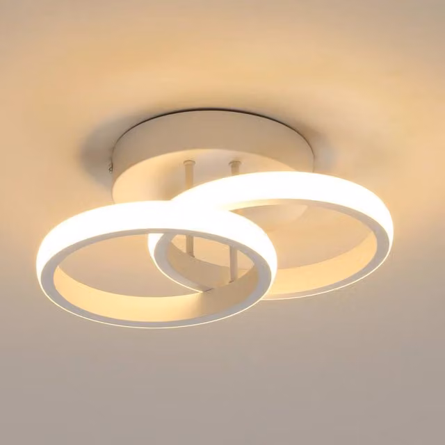 Pheashine Aluminum Dual-Ring Cross LED Ceiling Light, 22W, 3000K Warm White, White