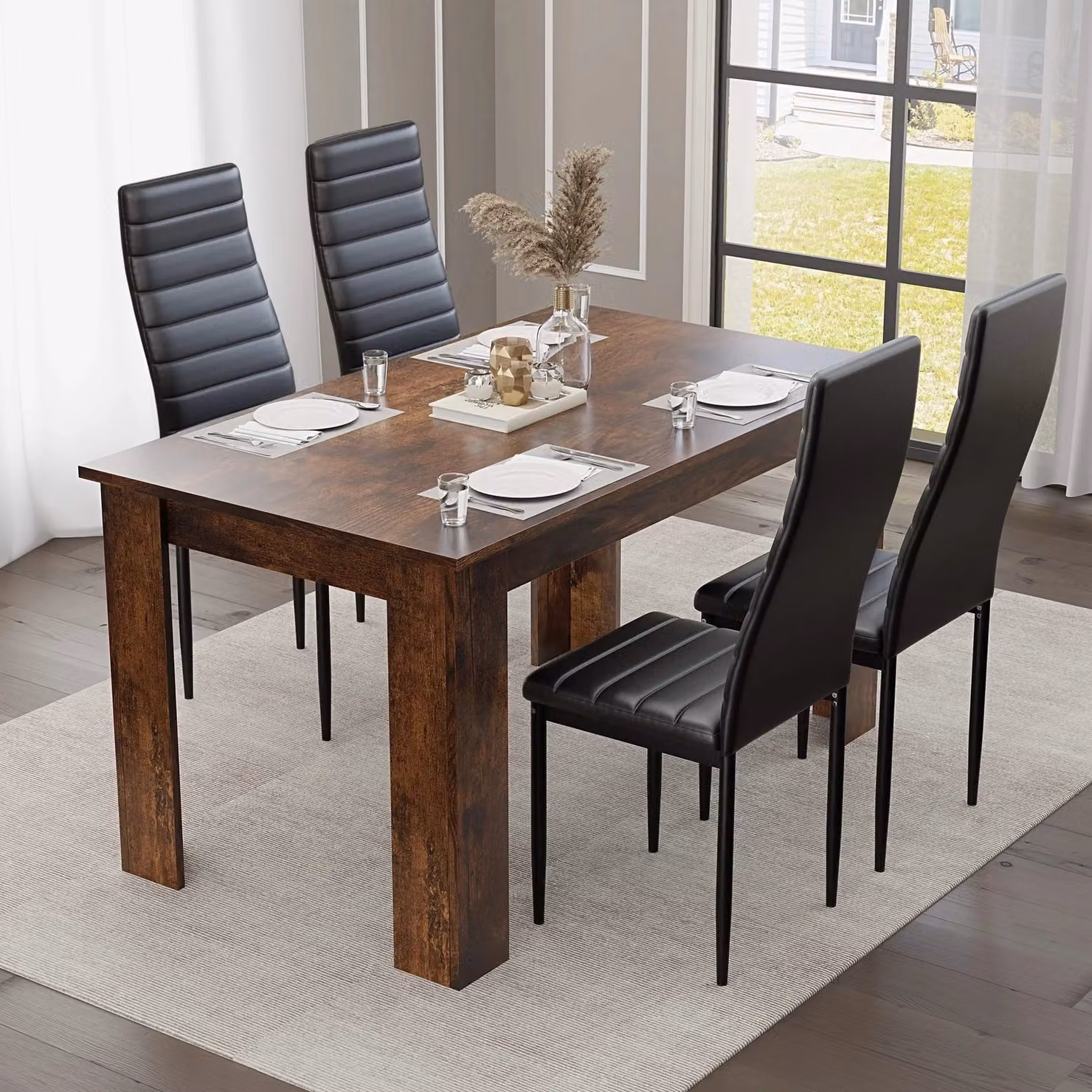 DHS Rustic Black 4 Seater Dining Table and Chairs Set
