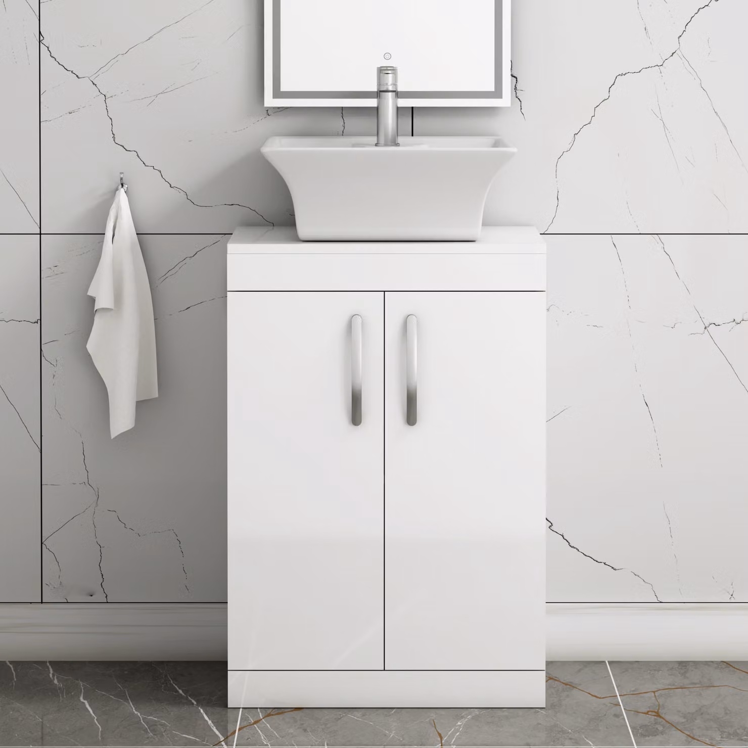 Royal Bathrooms Turin 500mm Floor Standing 2 Door Gloss White Vanity Unit