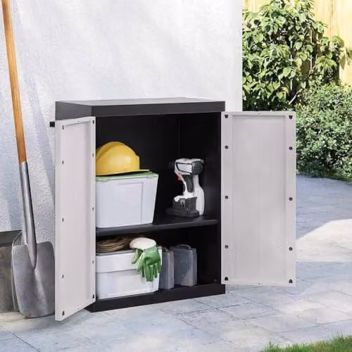 vidaXL Outdoor Storage Cabinet in Grey and Black with Internal Shelves and Lock, W/D/H: 65 x 37 x 85 cm – 2
