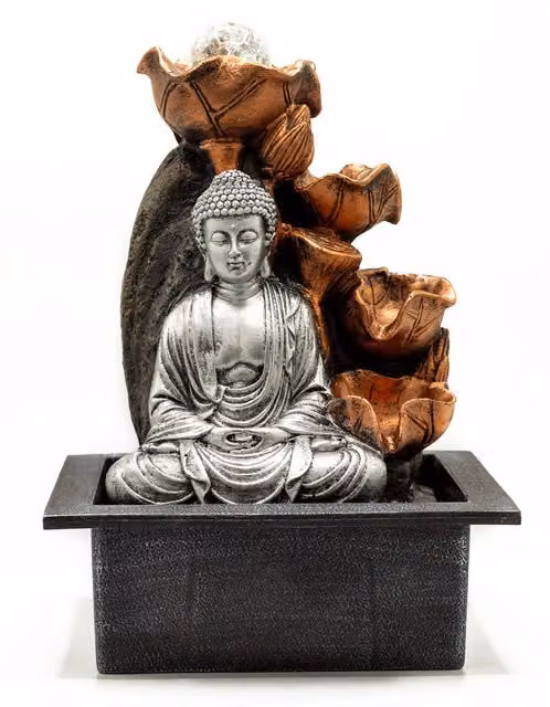 KDMD Silver Buddha Cascade and Crystal Ball Tabletop Water Feature, 35 cm