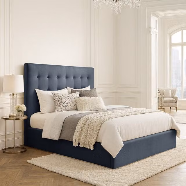 Desire Deco Serena Superking Bed Frame in Grey Upholstered Velvet Fabric