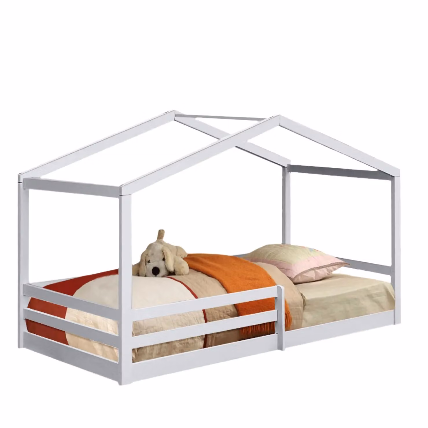 Comfy Living Ltd Single Solid Wood House Bed Frame for Children in White or Grey, W/D/H: 90 x 200 x 130 cm – 2