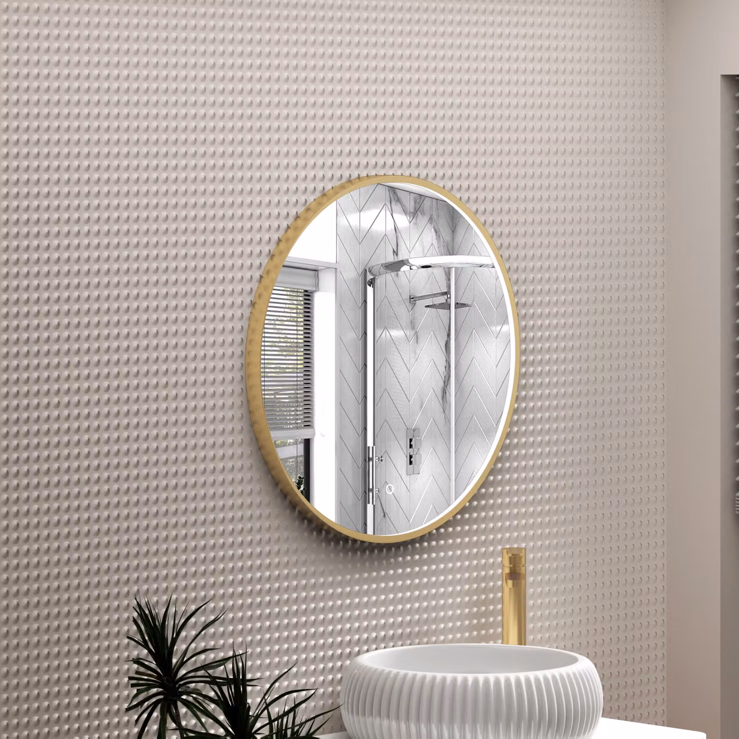 Royal Bathrooms Luxor Round LED Mirror in Brushed Brass with Touch Sensor and Demister Pad, W: 60 cm, H: 60 cm