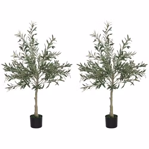 HOMCOM Set of 2 Green Mediterranean Silk Olive Trees, Height: 120 cm – 1