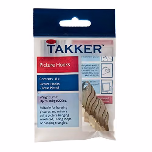 Takker Brass-Plated Steel Picture Hooks, 8 per pack – 2