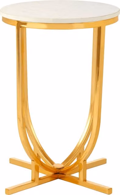 Orsina Round White Marble and Gold Side Table