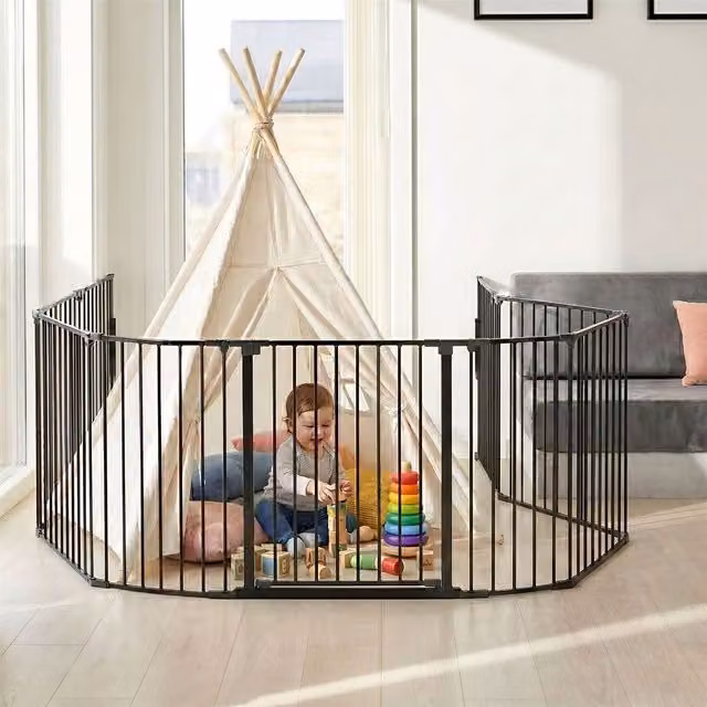 Safetots Premium Extra Tall Extendable Metal Room Divider, Black, Width: 128 cm, Height: 105 cm