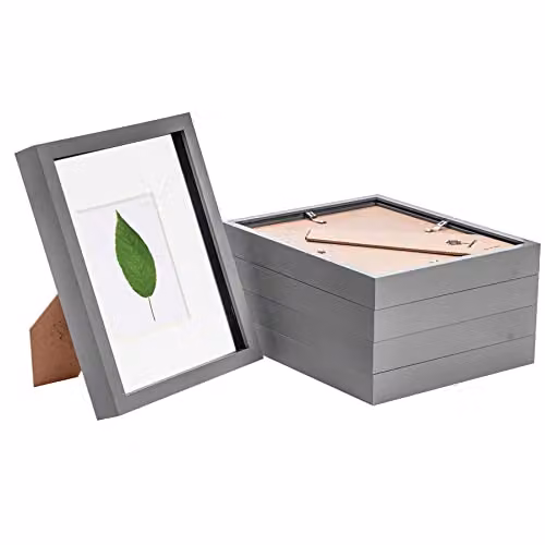 Nicola Spring Pack of 5 Modern Rectangular 3D Shadow Box Photo Frames in Grey with White 10 x 15 cm Mounts