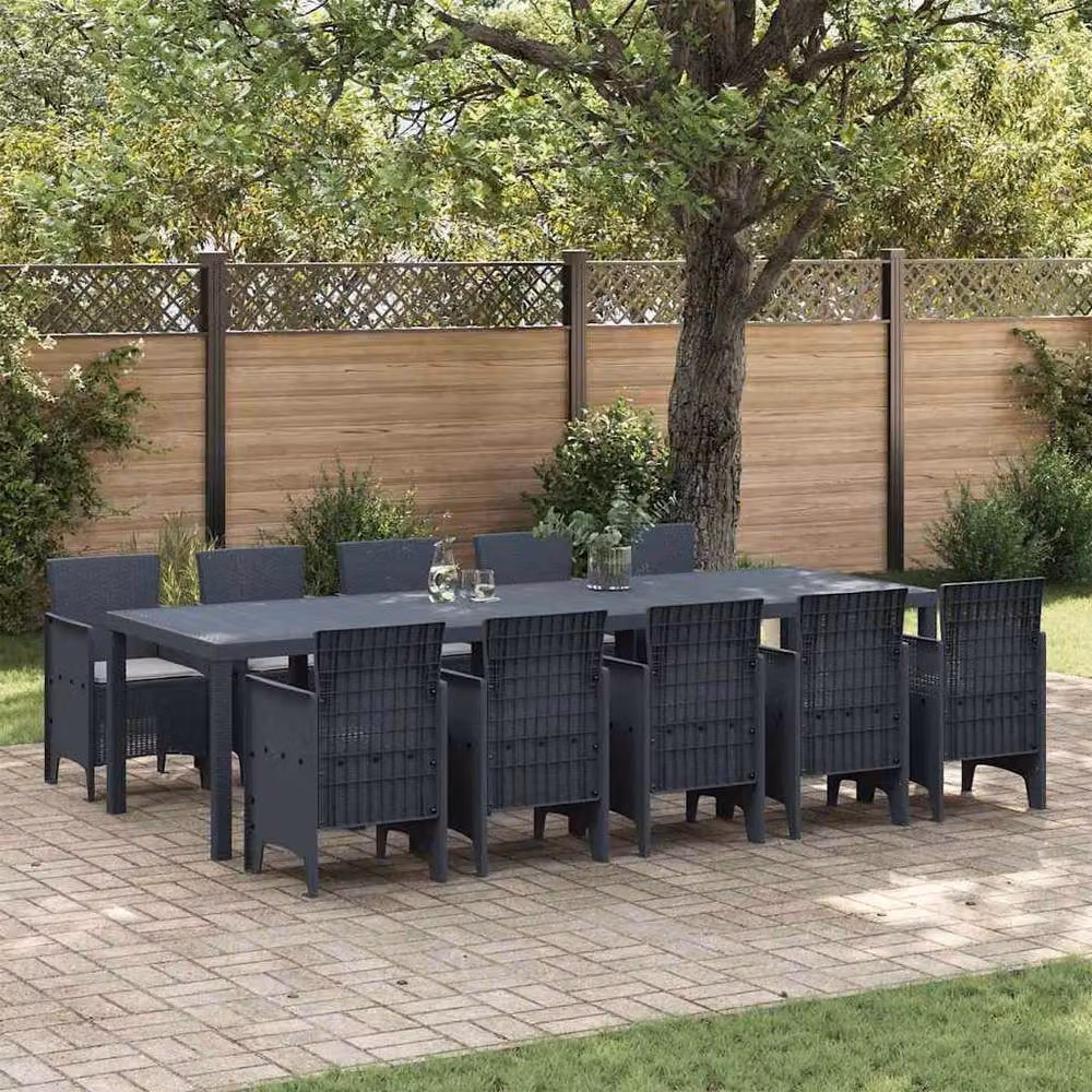 Berkfield Home 11 Piece Anthracite Poly Rattan Garden Dining Set with Cushions – 2