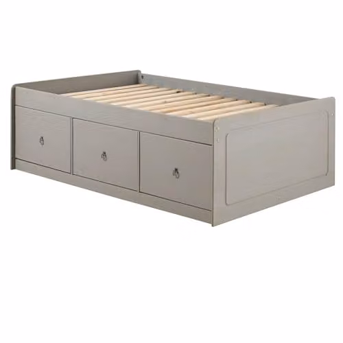 Core Products Corona Grey and Waxed Pine Wooden Single Cabin Bed Frame with Drawers, W/D/H: 90 x 190 x 55 cm – 1