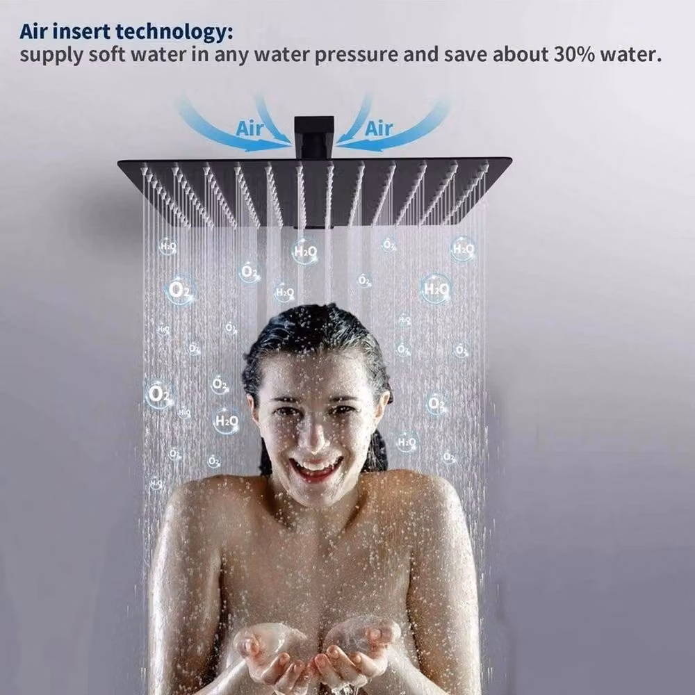 PAWNORA Square Rainfall Overhead Shower Head in Matt Black, W: 20 cm – 4