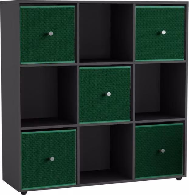 URBNLIVING Modern 9 Cube Storage Unit with Drawers in Black and Green