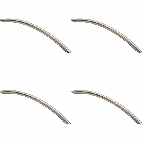 Loops 4 Pack Curved Bow Cabinet Pull Handles in Brushed Silver, W: 22.6 cm, D: 1 cm, Fixing Centers: 19.2 cm