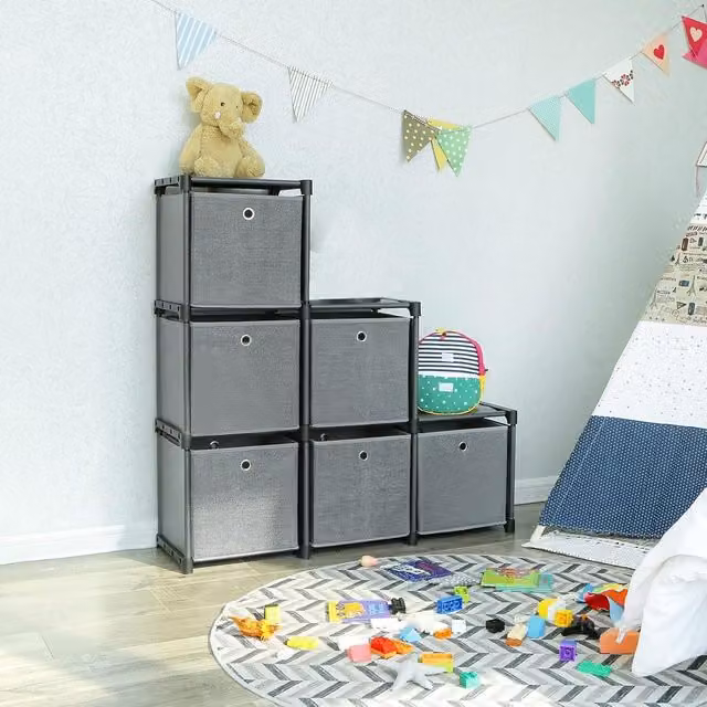 SONGMICS 6 Cube Ladder Storage Organiser with Storage Boxes, Grey Metal Frame – 1