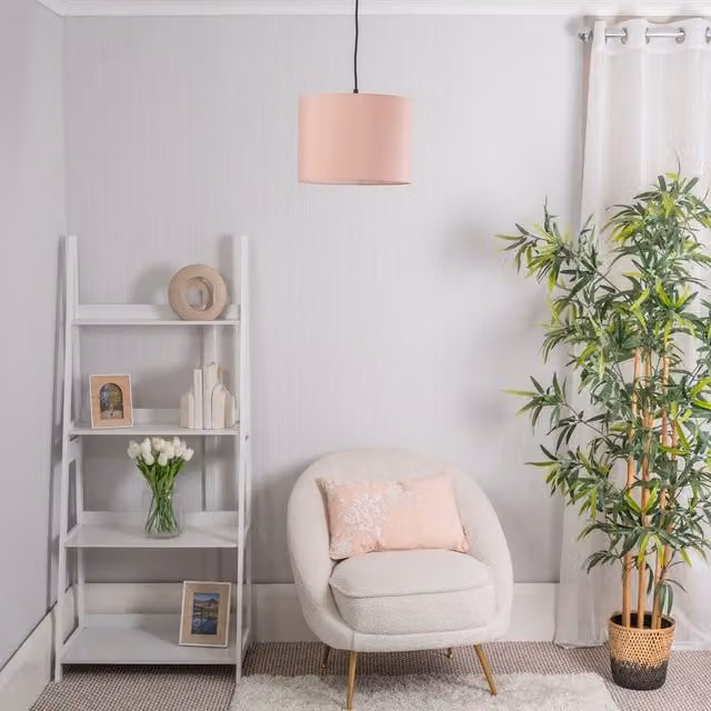 ValueLights Nesting Fabric Drum Ceiling Light Shades in Blush Pink, Set of 3 with Warm White LED Bulbs, Width: 30 cm