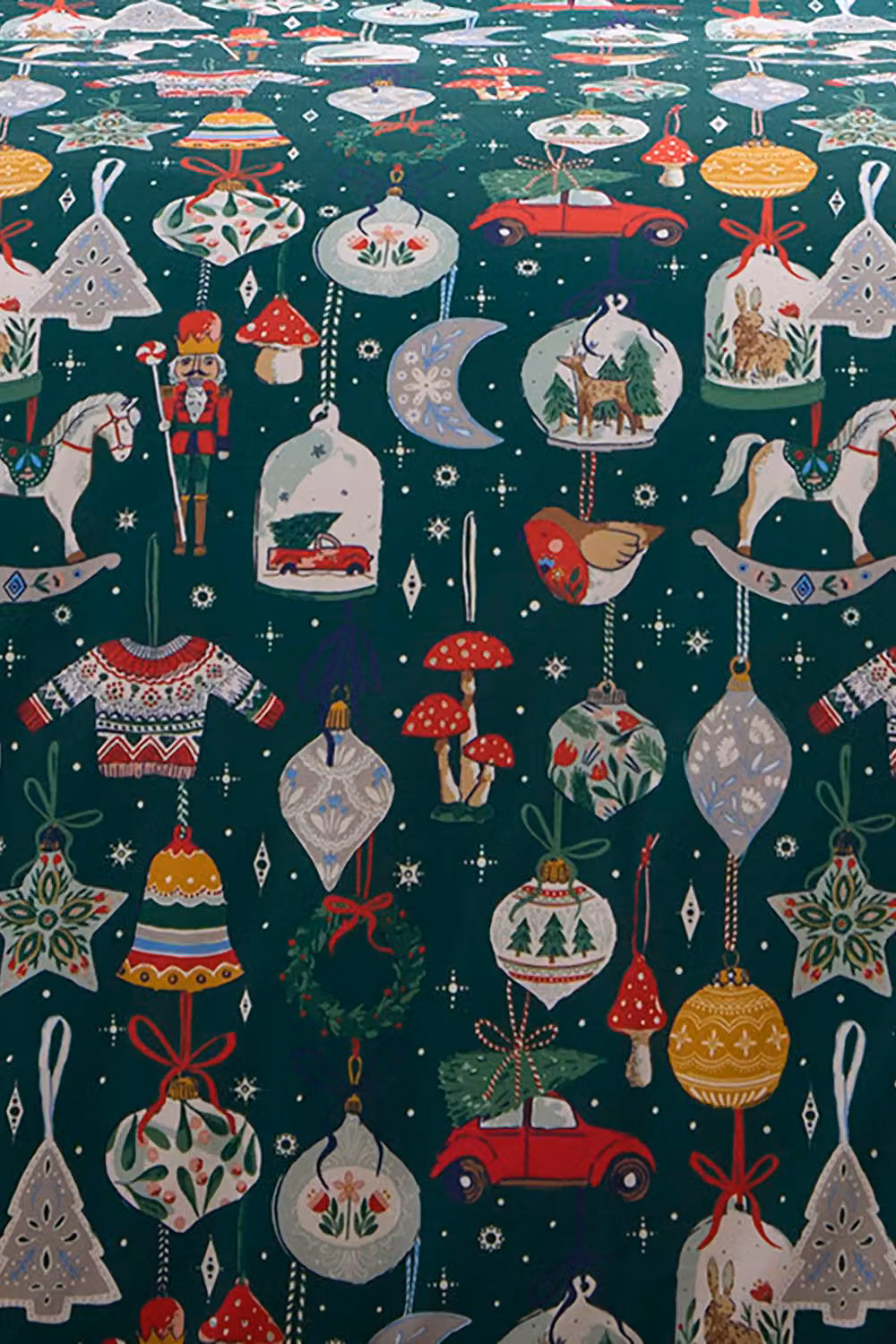 Fusion Christmas Ornaments Festive Print Reversible Duvet Cover Set in Green, W: 90 cm, L: 200 cm – 3