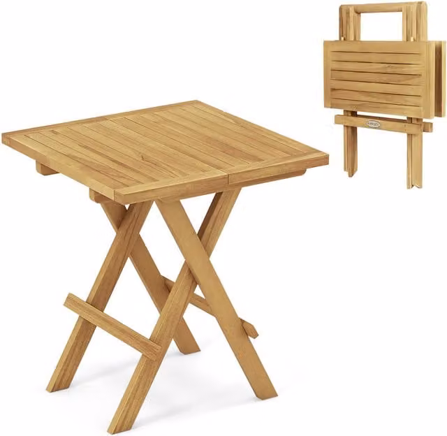 Costway Minimalist Square Coffee Table in Brown Teak Wood