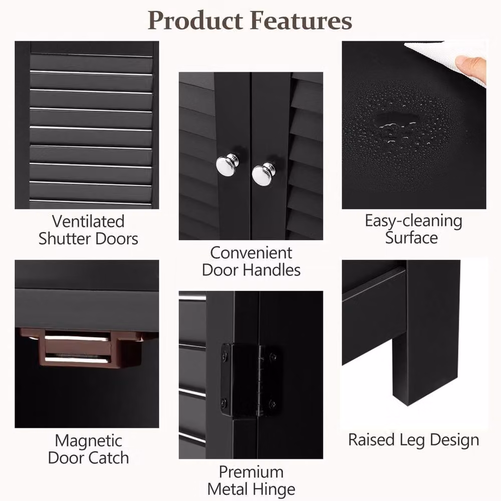 Havendro Black Wooden Bathroom Floor Cabinet with Roll Shutter Doors and Internal Shelves – 4