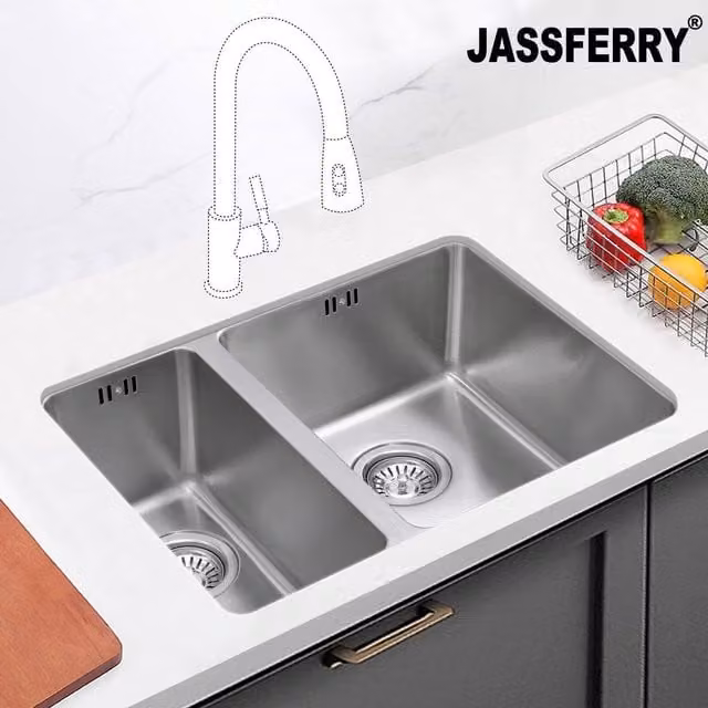 JASSFERRY Undermount Stainless Steel Kitchen Sink with Left Smaller Bowl in Silver – 1