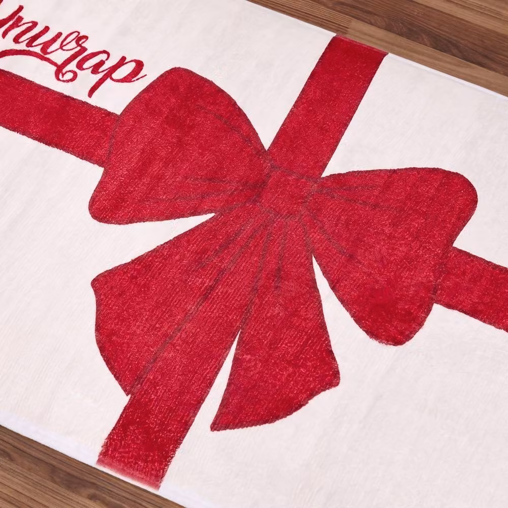 OHS Unwrap Me Slogan Bow Non-Slip Bath Mat in White – 2