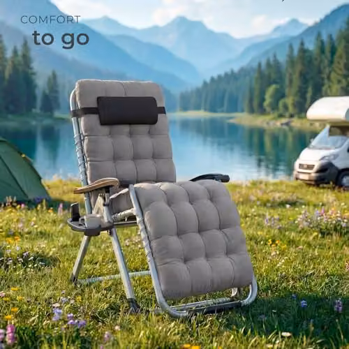 tectake Sun Lounger Cloud in Grey with Adjustable Backrest, Headrest and Side Tray – 2